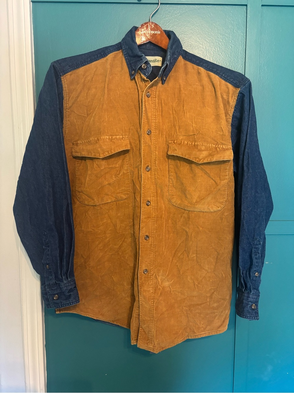 Vintage St John's Bay Corduroy & Denim Western Cowboy Retro Equestrian Shirt Med